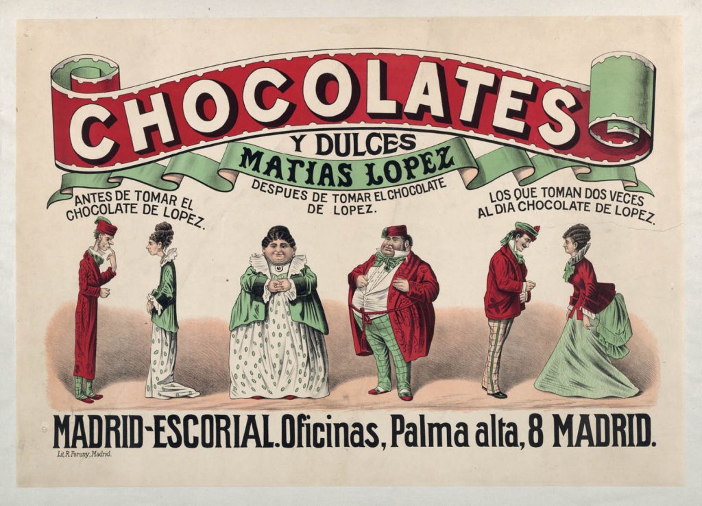 Uno de los carteles que el dibujante Javier Ortego creaba para los chocolates Matías López. Este cartel es el que aparece en la fotografía anterior.